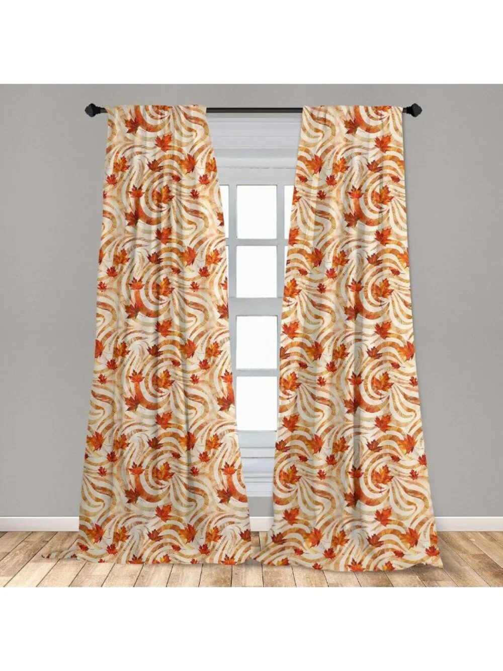 Autumn Window Curtains Set of 2, Lightweight Rod Pocket Panels, Fall Leaves